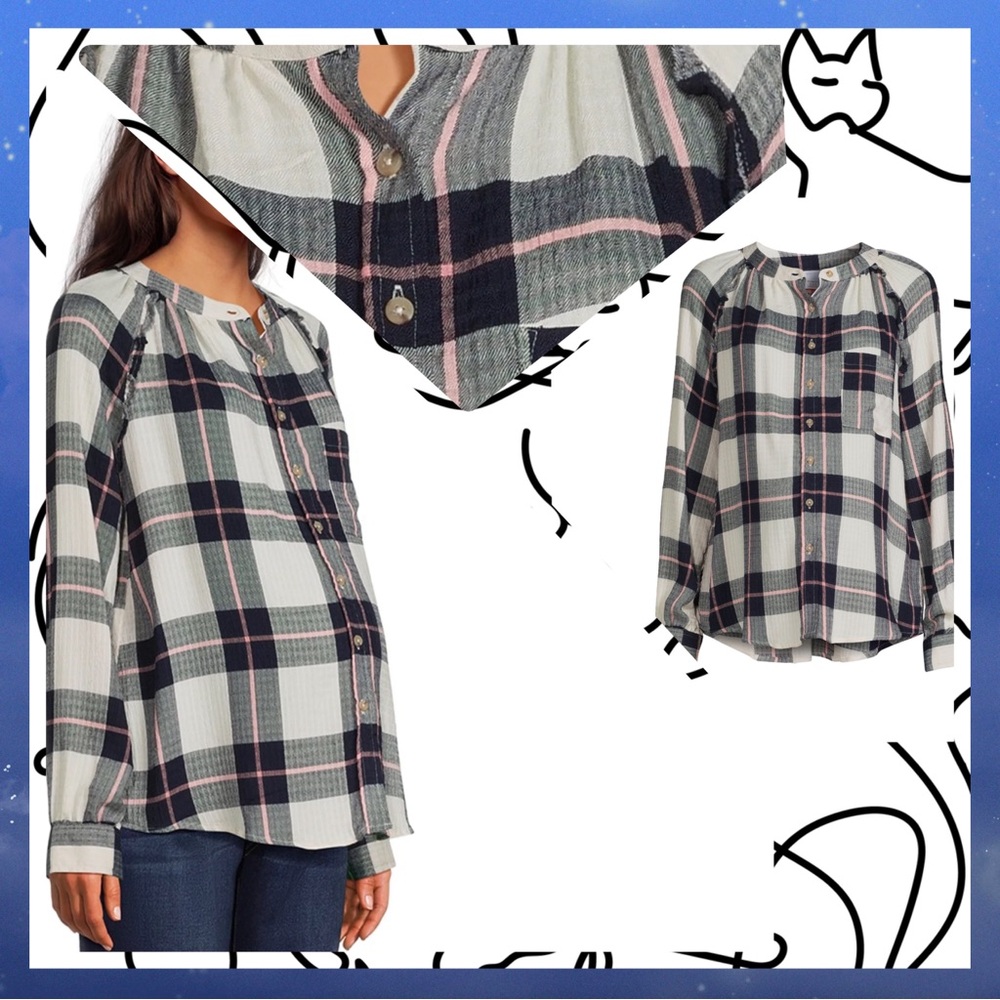 Med Time and Tru Blue Women's Maternity Button Front Shirt with Long Sleeves